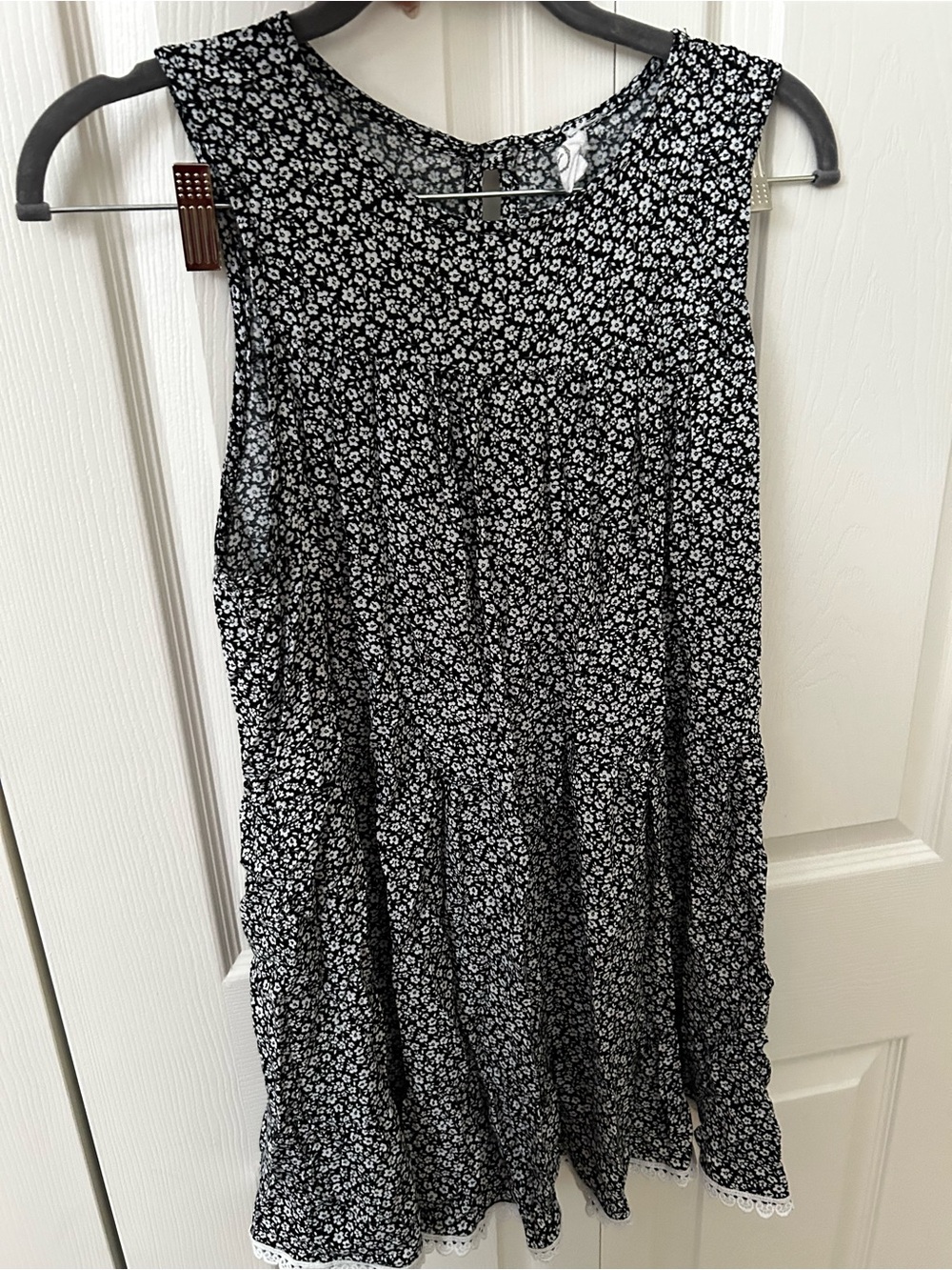 Black & White Floral Mini Dress - Sleeveless Tiered Summer Dress